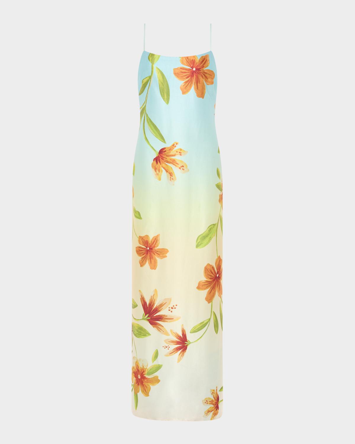 Milly Lily Floral-Print Satin Column Maxi Dress