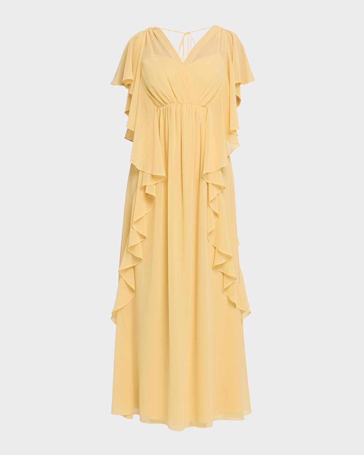 Ungaro Saffron Draped Ruffle Maxi Dress