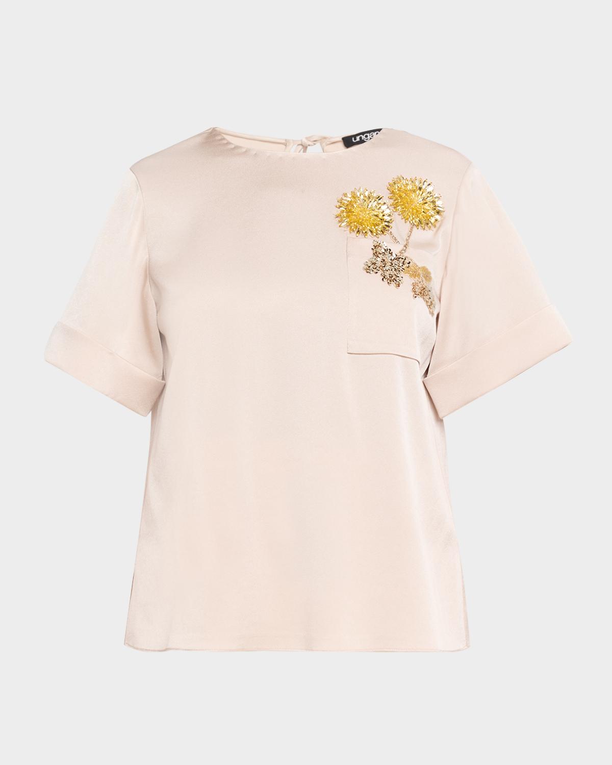 Ungaro Amina Crystal Floral Crewneck Blouse