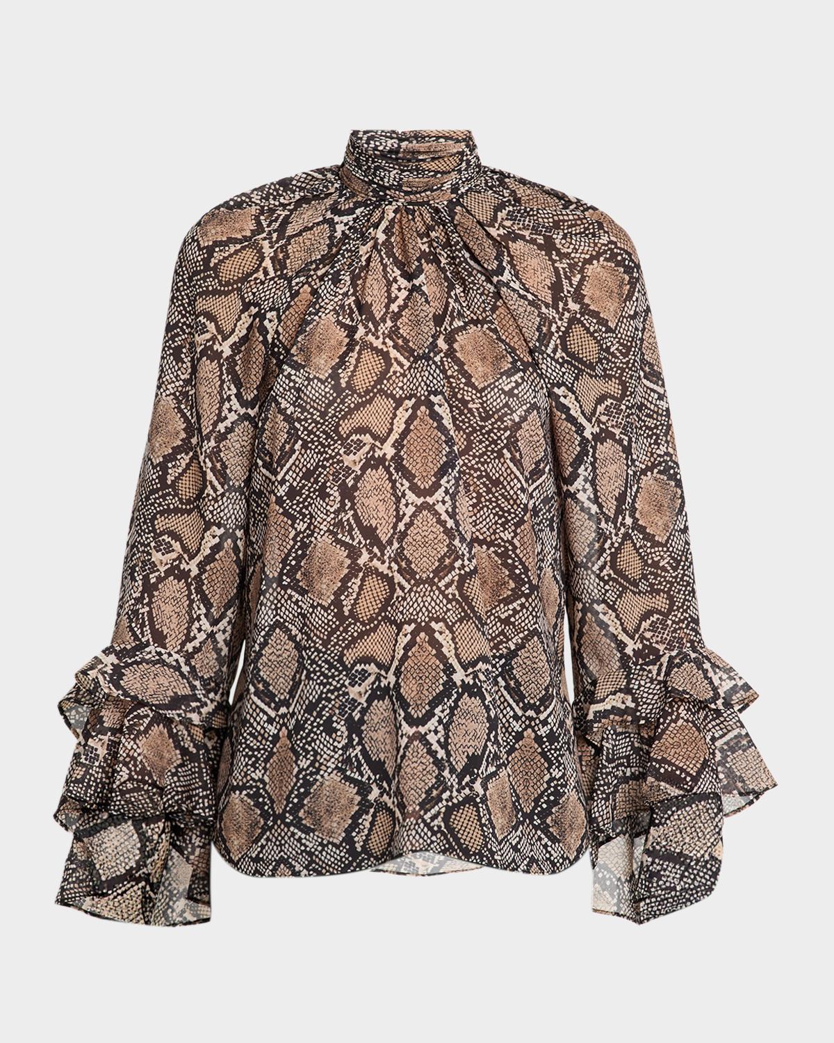 Ungaro Raina Ruffle Snakeskin-Print Blouse
