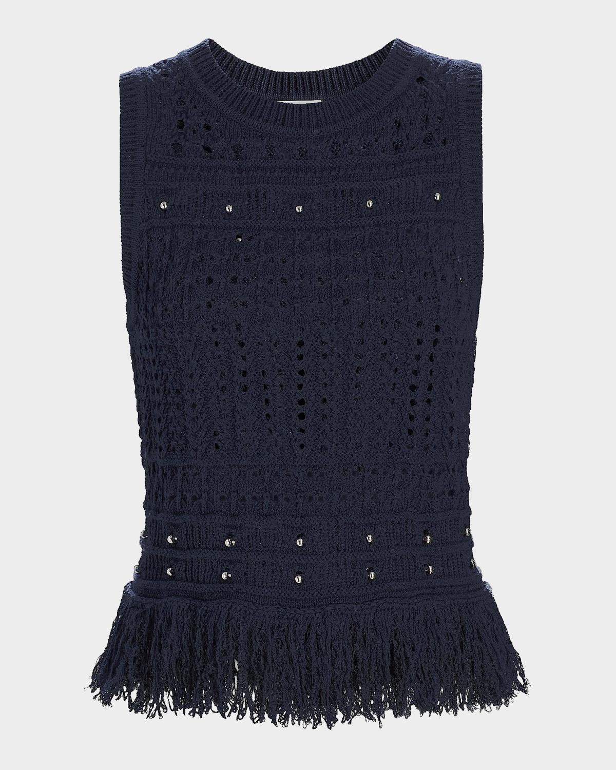 Milly Beaded Fringe Knit Sleeveless Top