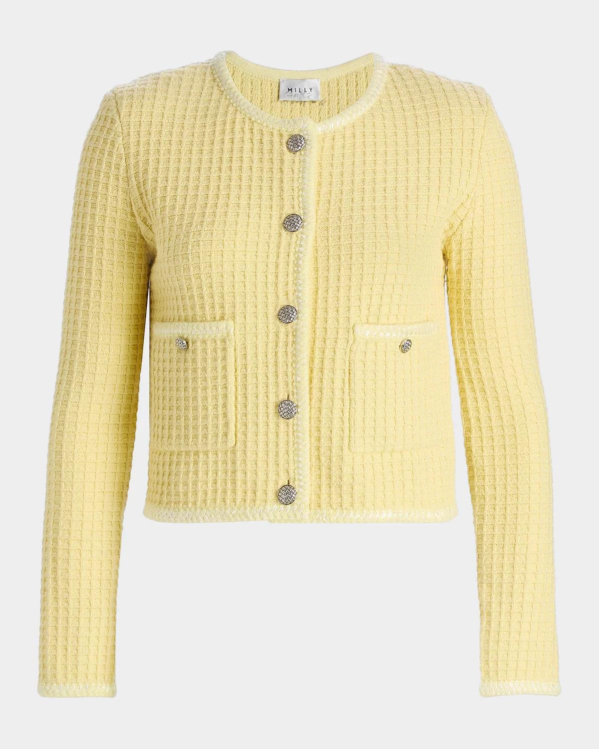 Milly Sade Waffle-Knit Cardigan Jacket