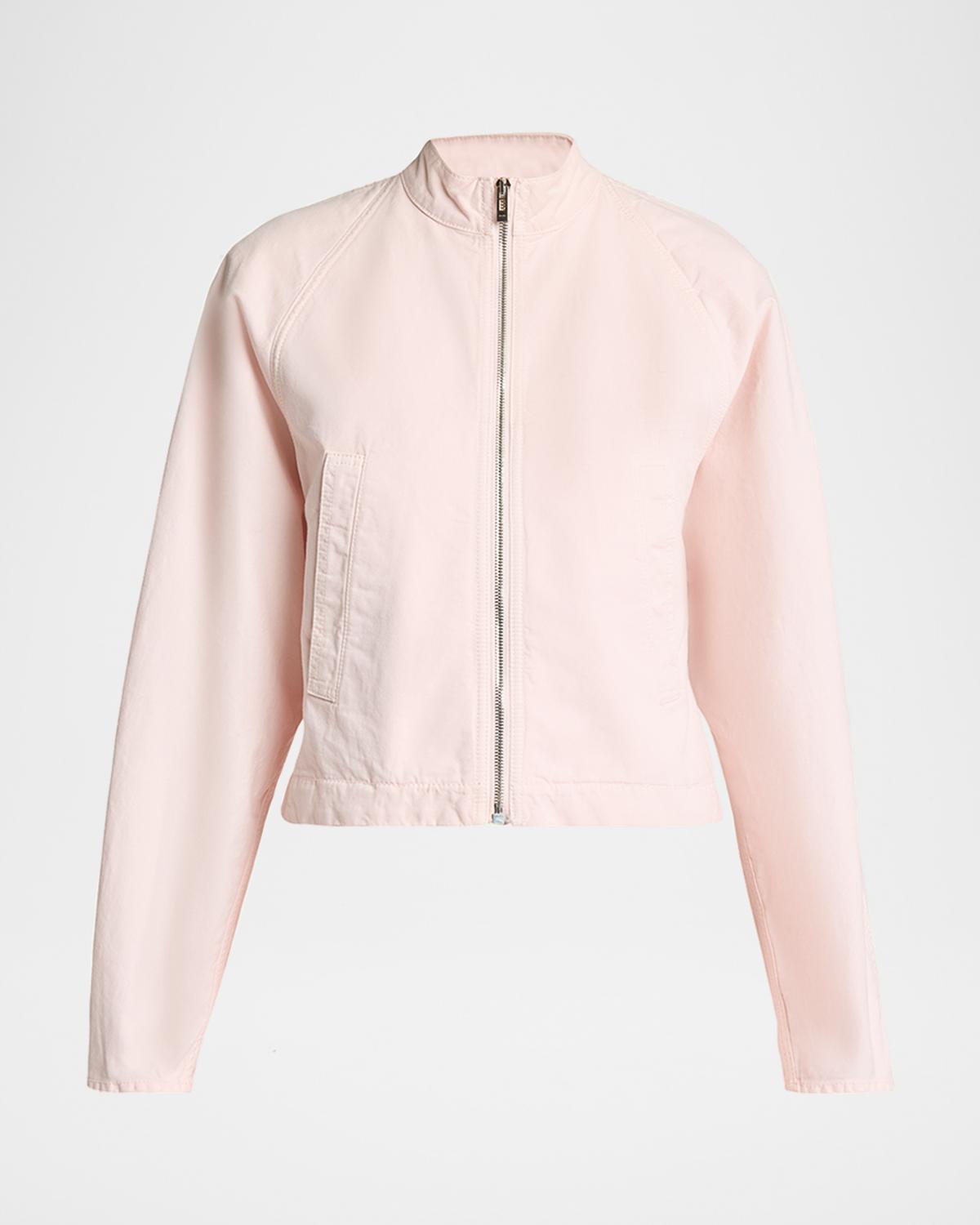 Curved-Sleeve Denim Zip Jacket