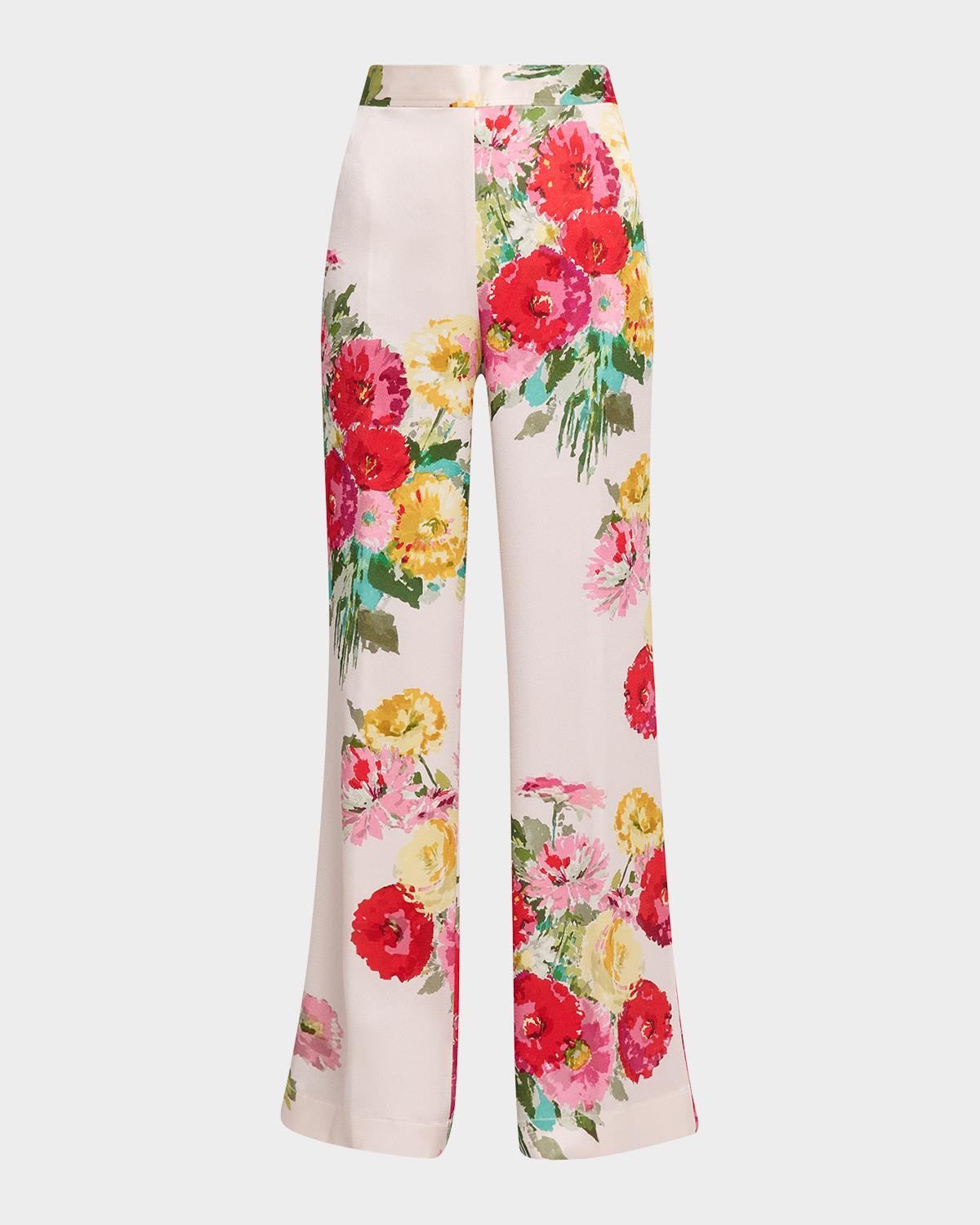Libertine Pat Nixon Floral Silk Straight-Leg Pants