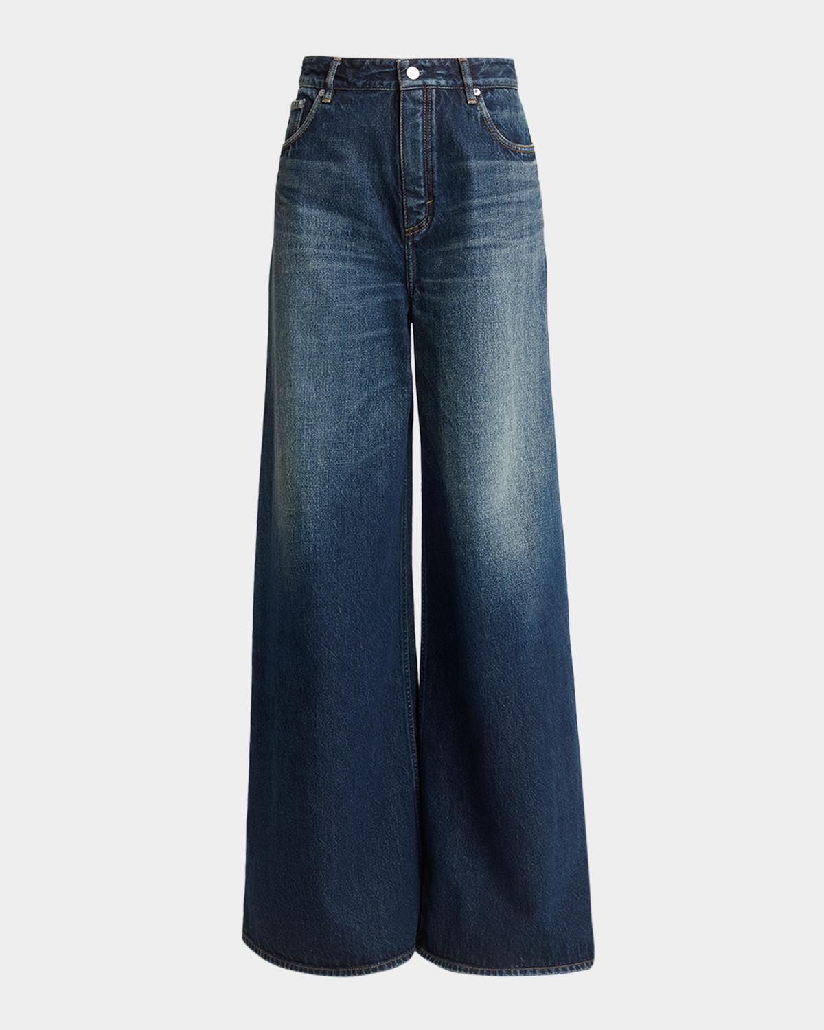 ALAÏA High-Rise Denim Wide-Leg Palazzo Pants