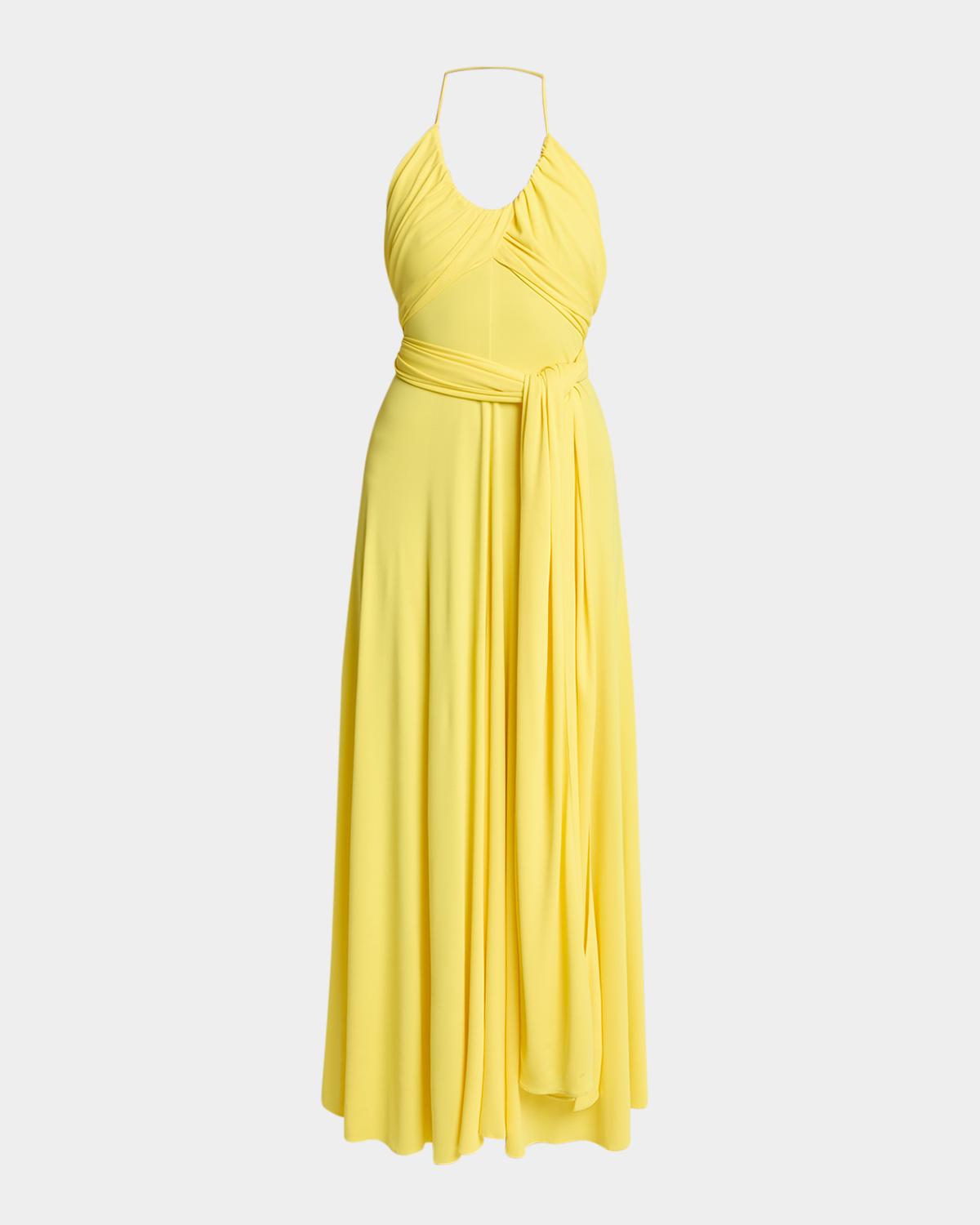 ALAÏA Crossover Wrap Jersey Halter Maxi Dress