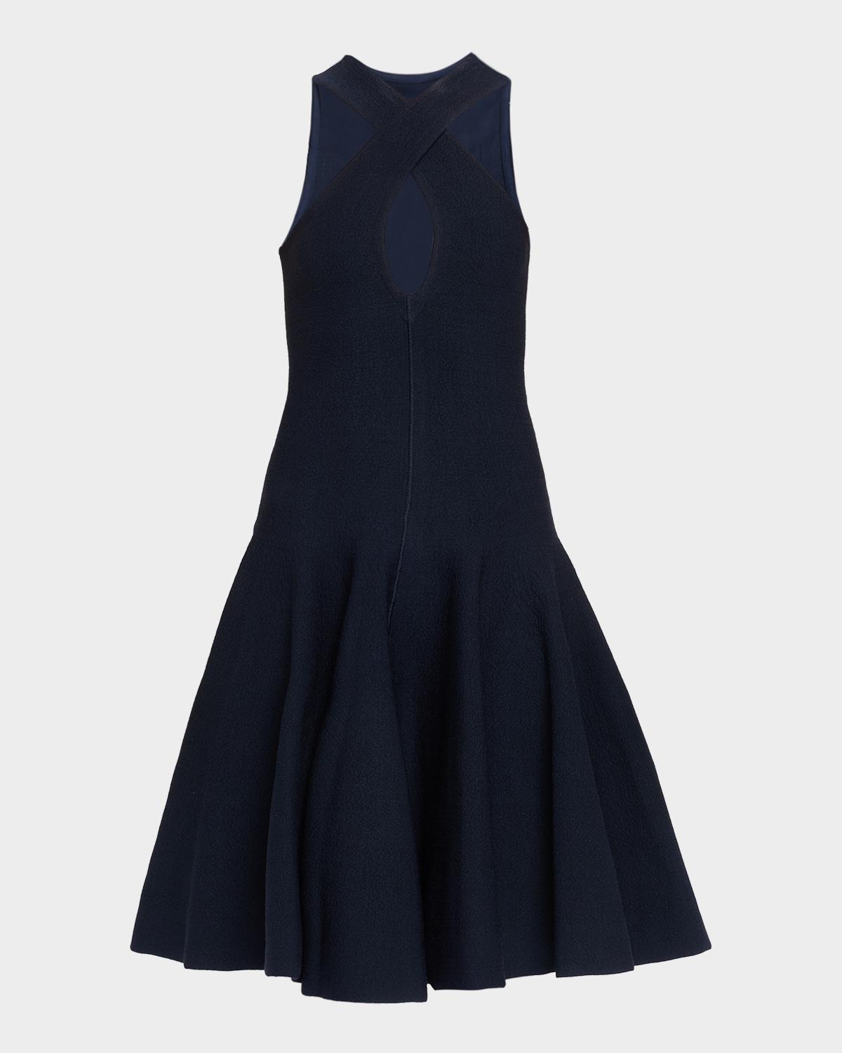 ALAÏA Crisscross Keyhole Halter Flared Dress