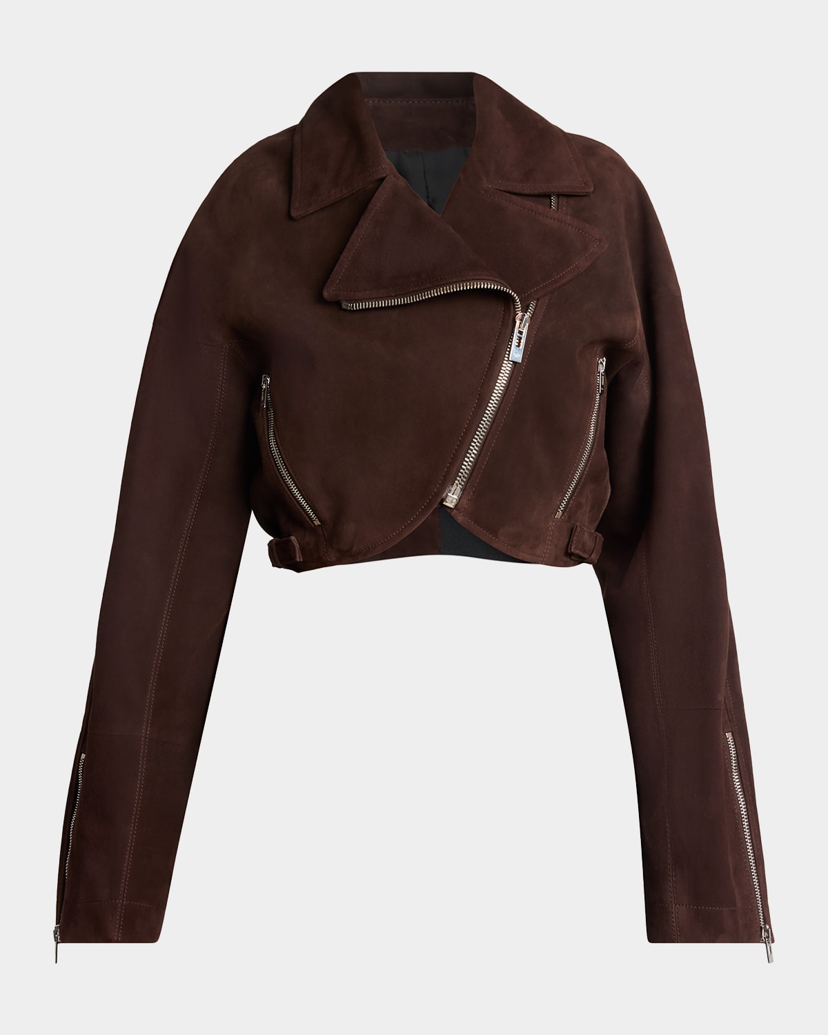 Alaïa Cropped Suede Biker Jacket In Brown