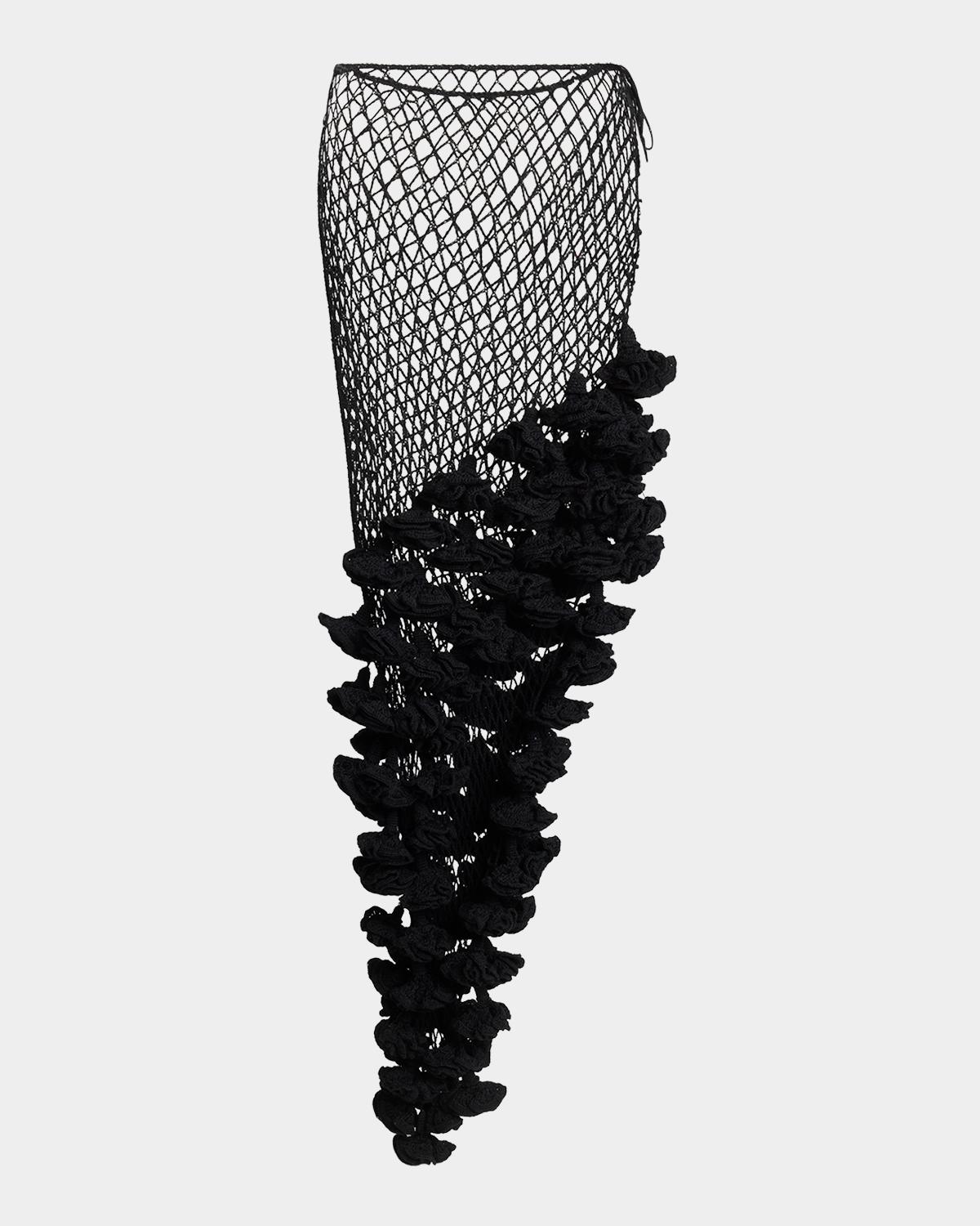 ALAÏA Floral Applique Crochet Net Maxi Skirt