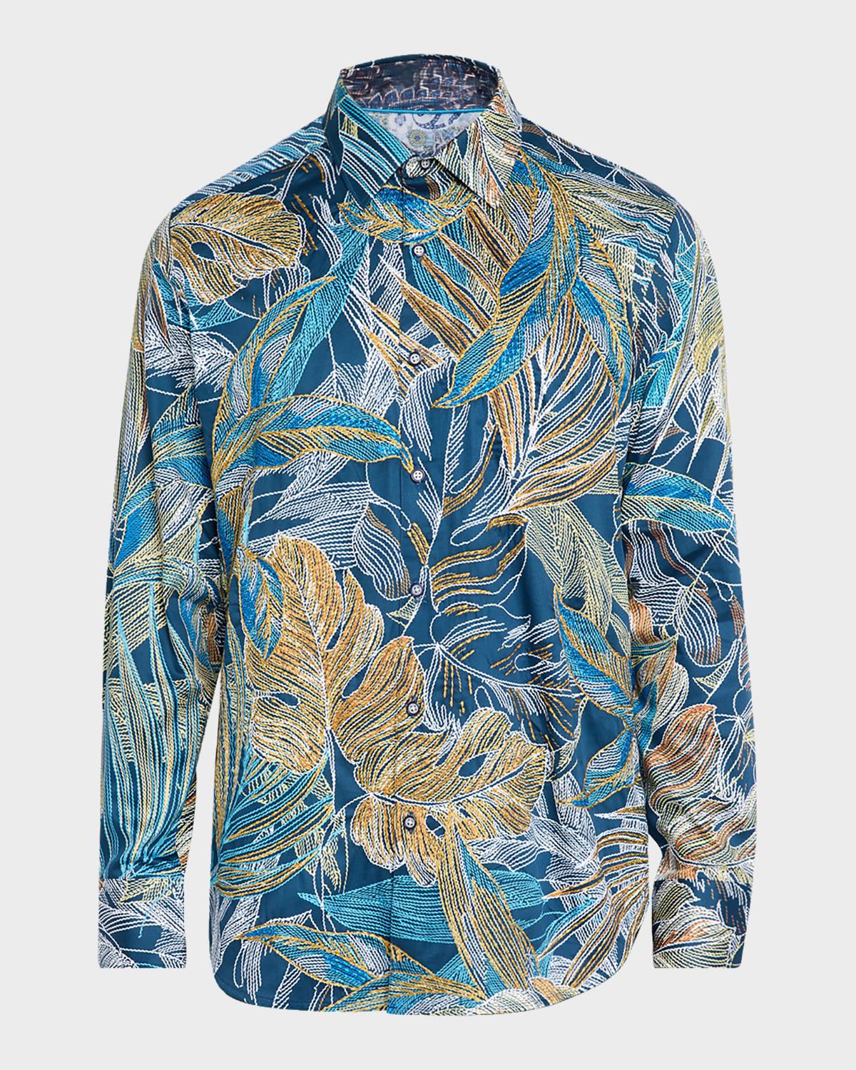 Robert Graham Men's Chorro Embroidered Leaf Print Shirt