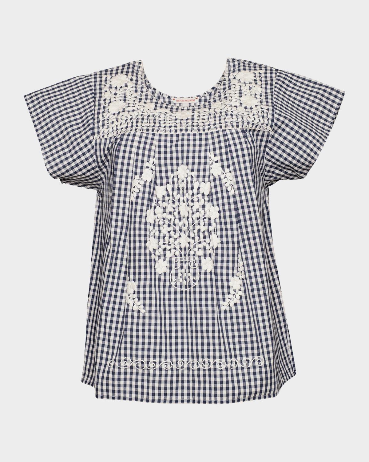 Frances Valentine Camila Embroidered Gingham Cotton Top