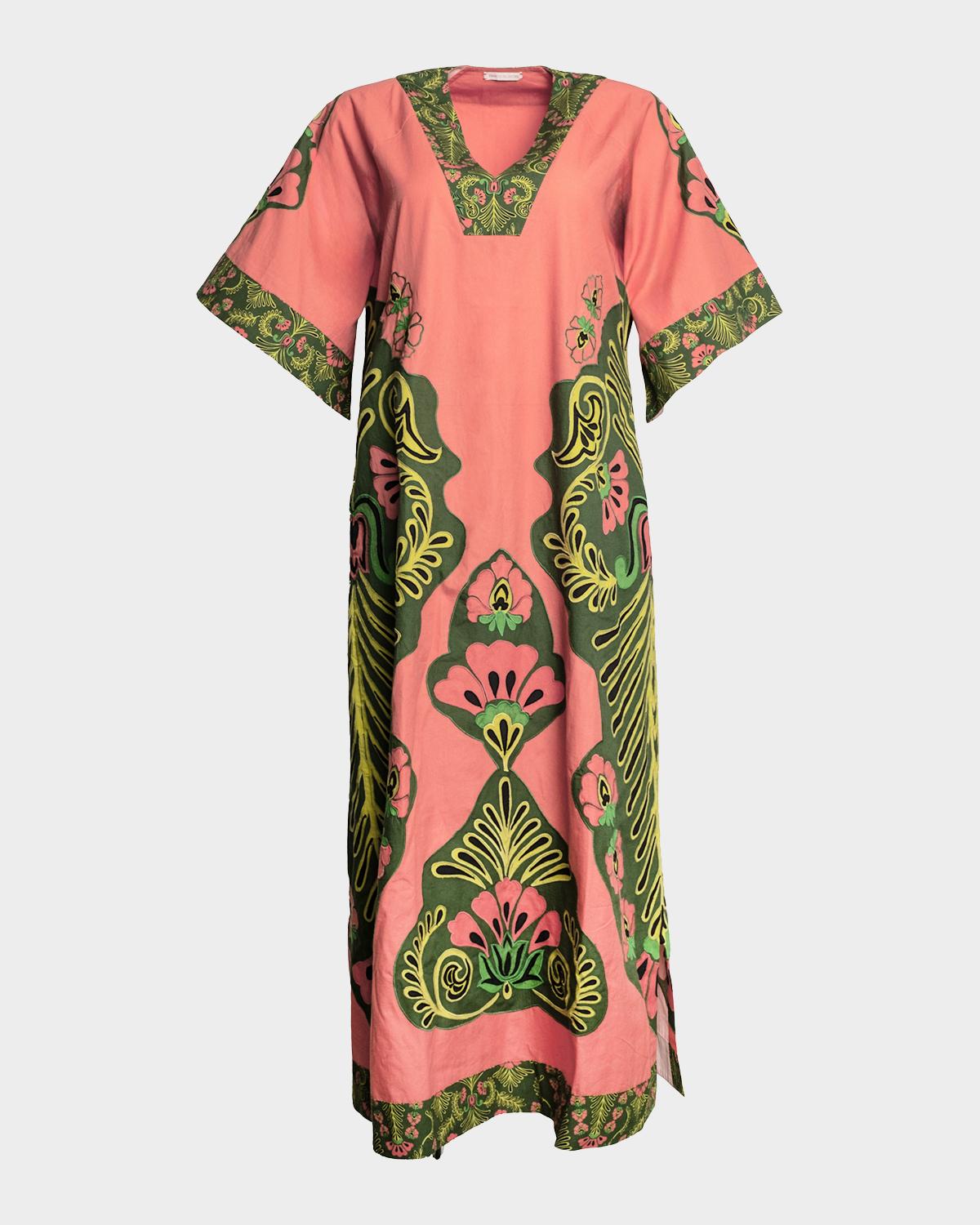 Frances Valentine Delightful Embroidered Floral-Print Midi Dress