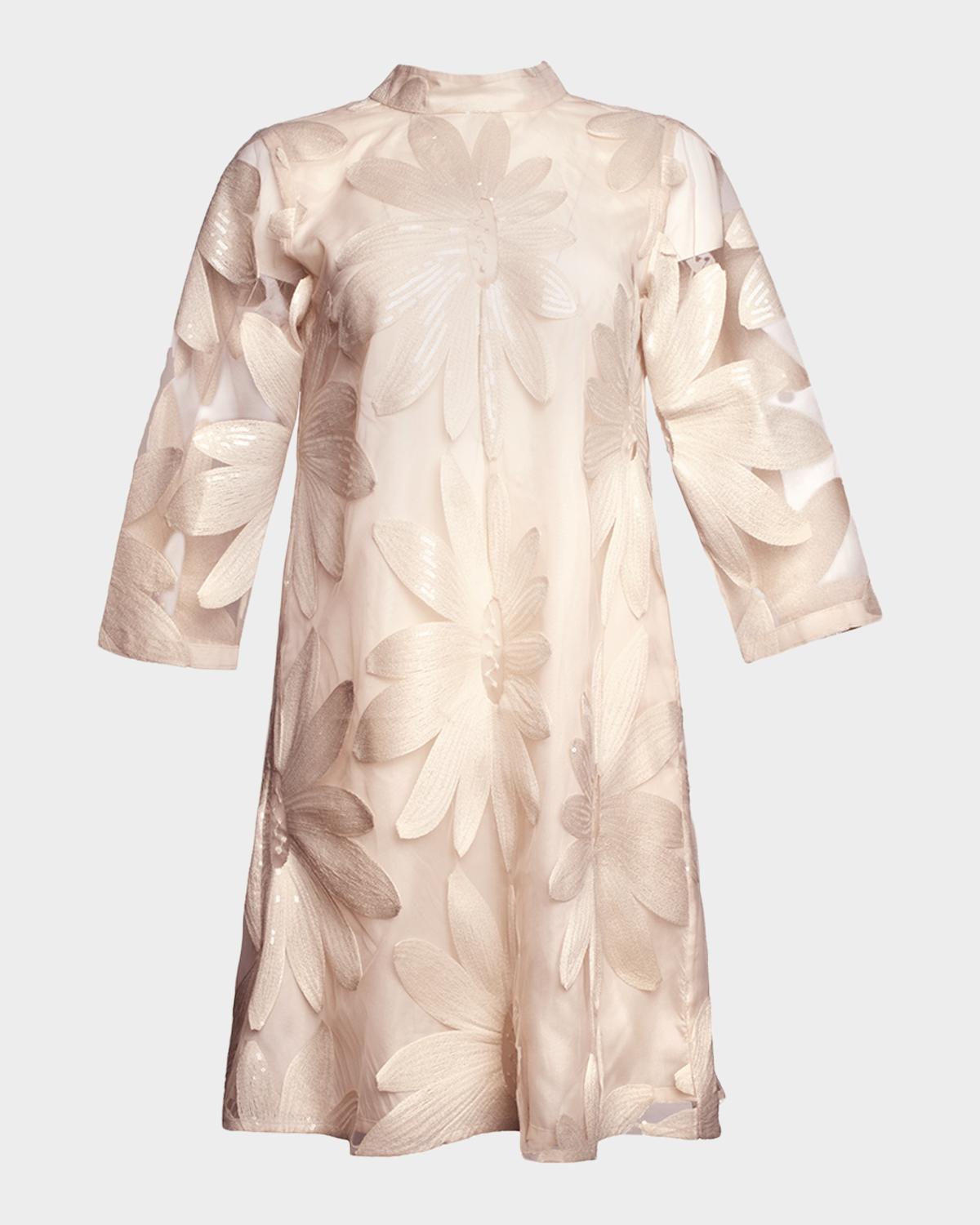 Frances Valentine Diplomat Floral Sequin Mock-Neck Mini Dress