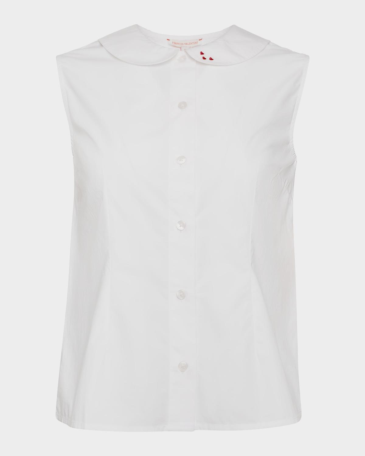 Frances Valentine Louise Heart-Embroidered Cotton Top