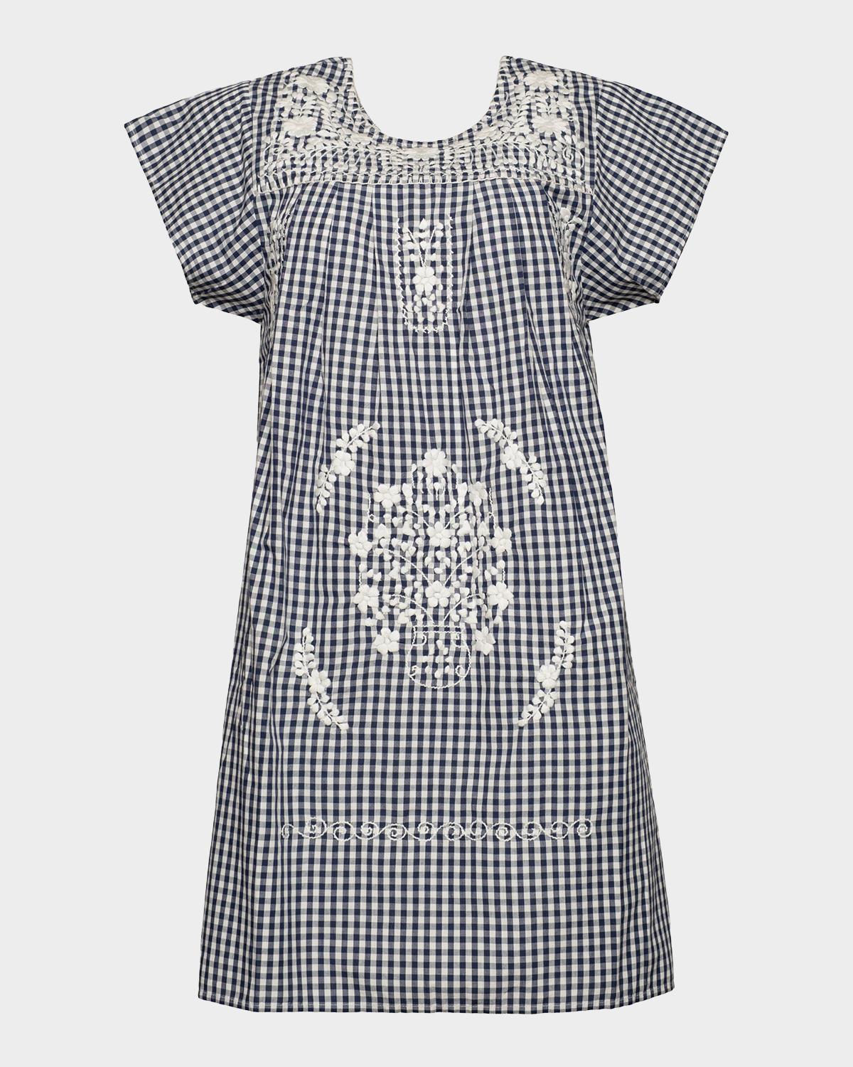 Frances Valentine Camila Embroidered Gingham Cotton Mini Dress