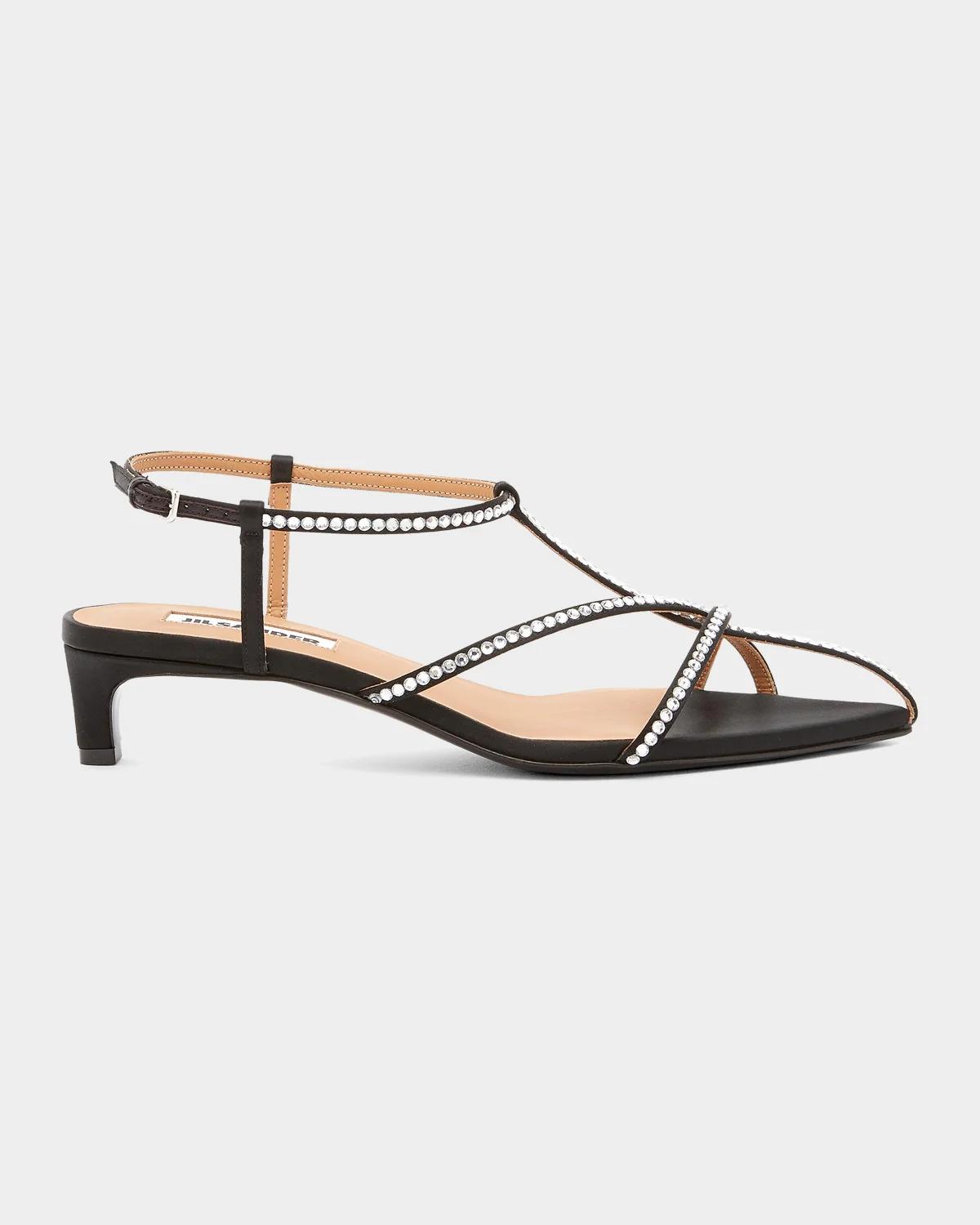 Jil Sander 35Mm Caged Embellished Black Kitten Heels