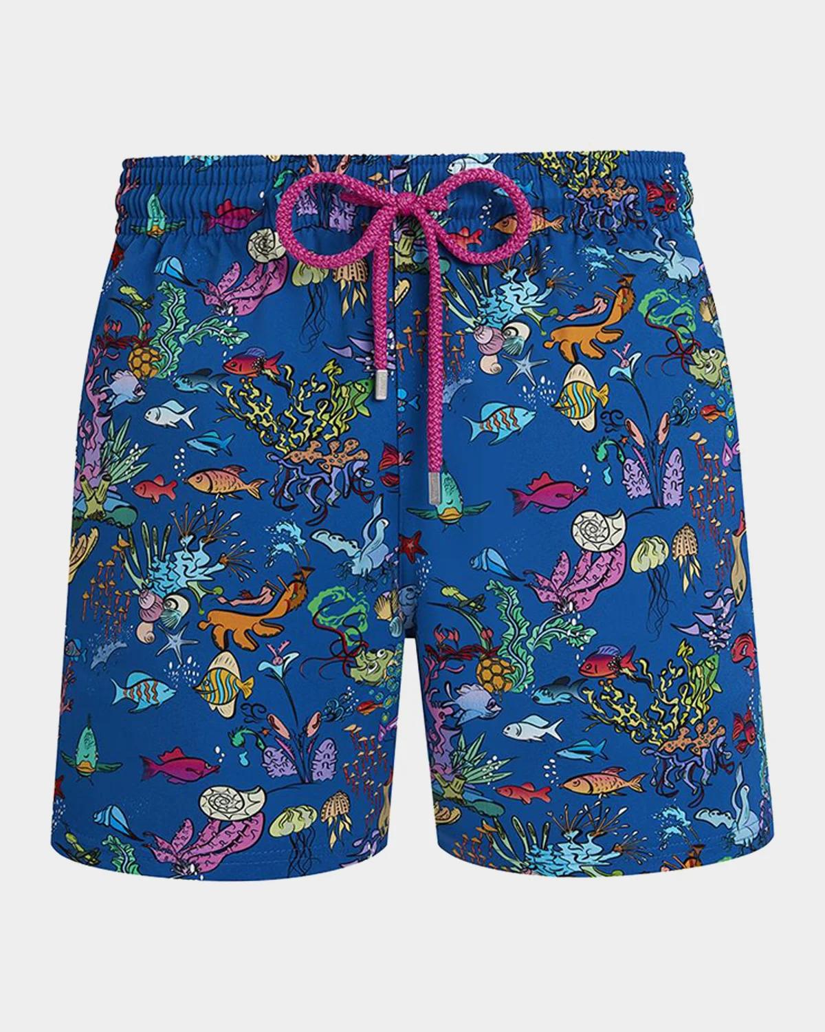 Vilebrequin Men's Stretch Aquarium-Print Swim Trunks