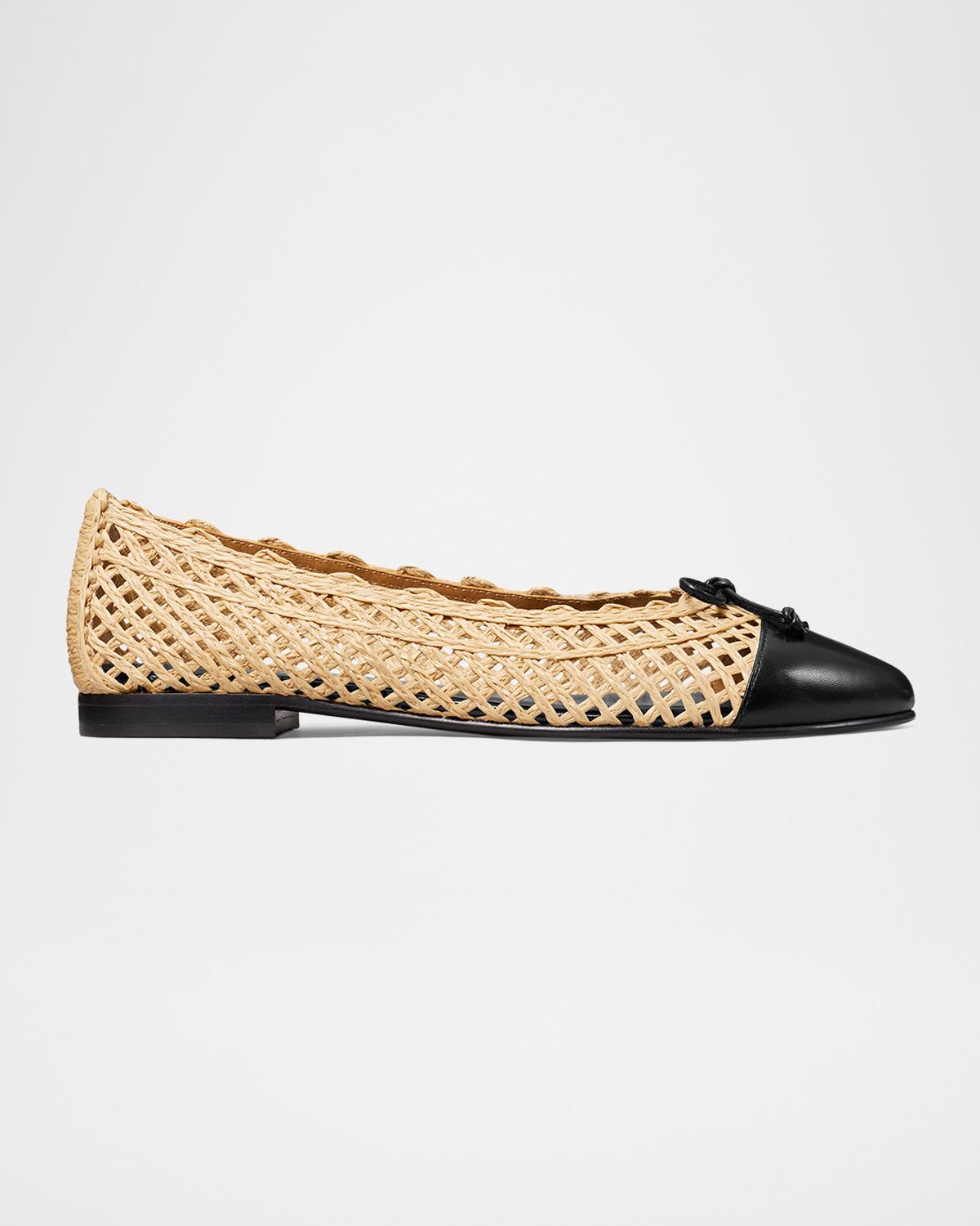 Woven Leather Cap-Toe Ballerina Flats