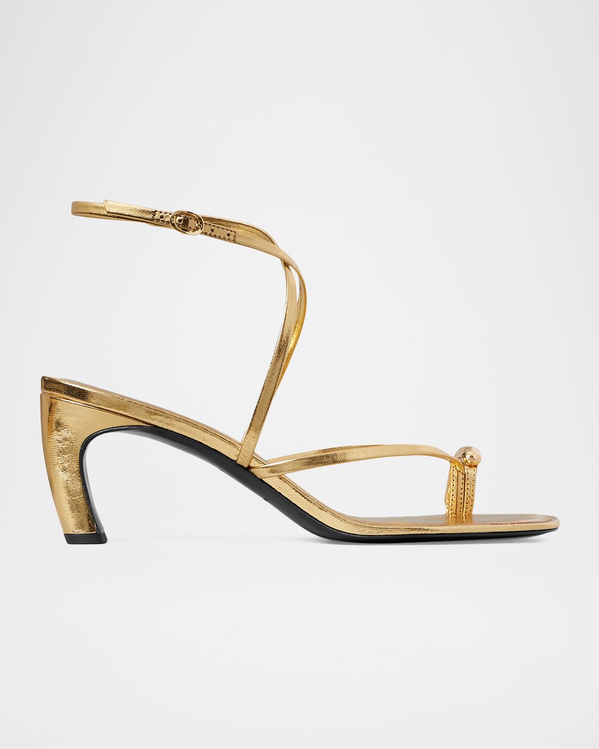 Tory Burch 65mm Pierced Strappy Metallic Leather Toe-Ring Sandals