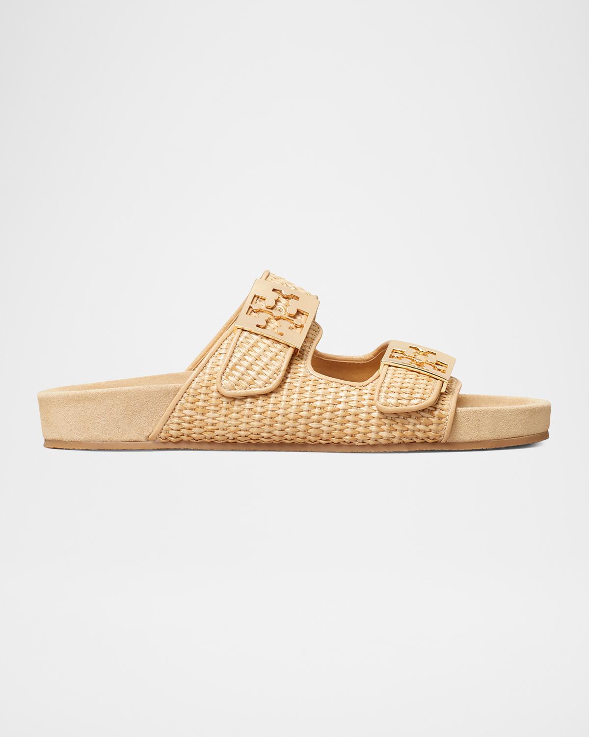 Mellow Raffia Dual-Buckle Slide Sandals