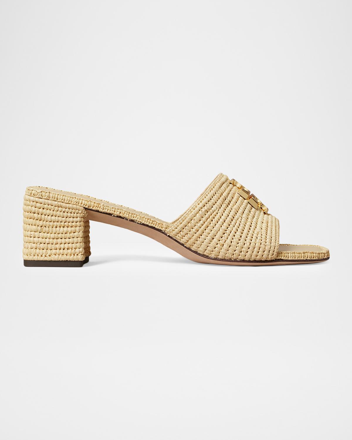 55mm Eleanor Medallion Raffia Slide Sandals