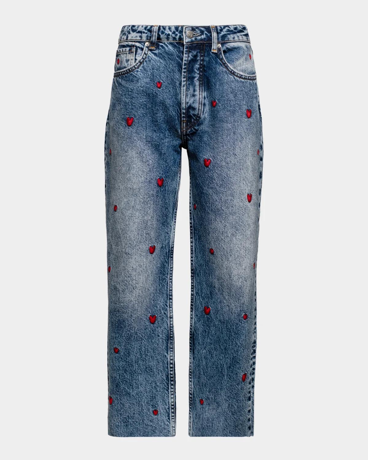 Frances Valentine Andy Sweetheart Heart-Embroidered Crop Jeans