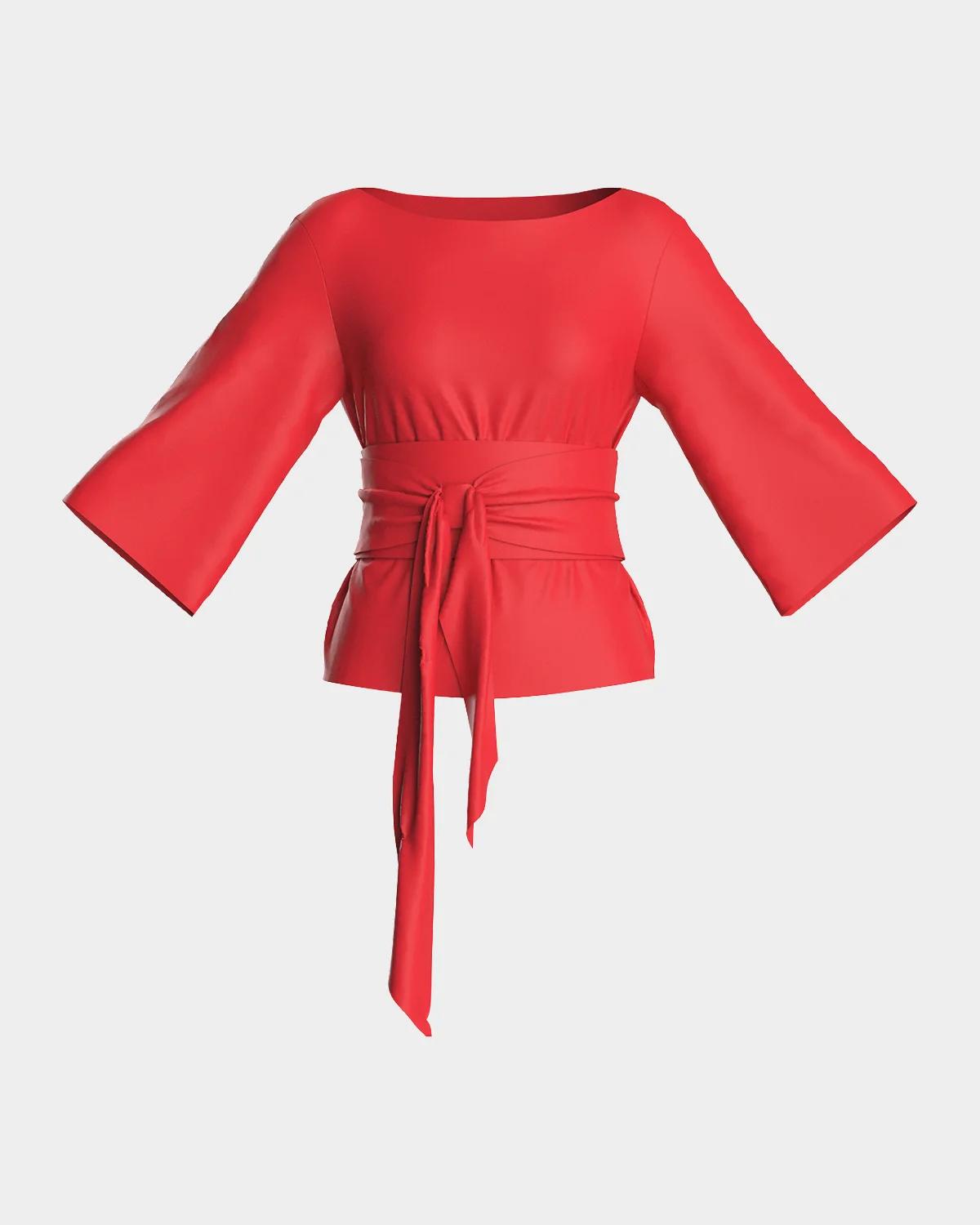 Frances Valentine Whitney Belted 3/4-Sleeve Top