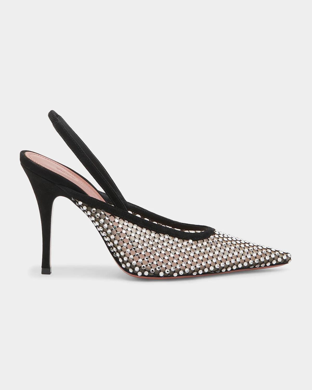 Felicia 100MM Crystal-Embellished Net &amp; Suede Slingback Pumps