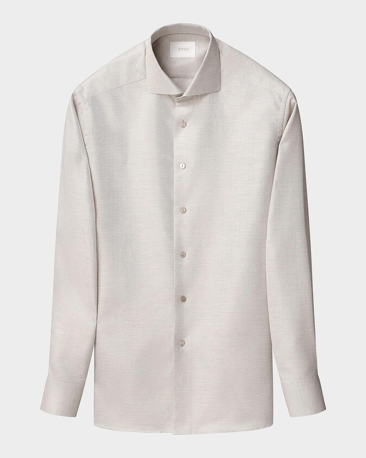 Eton Men's Contemporary Fit Textured Cotton-Linen Shirt