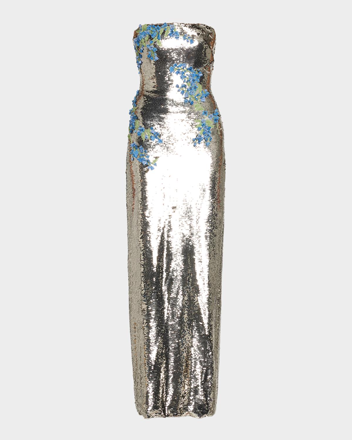 Monique Lhuillier Textured Strapless Column Gown