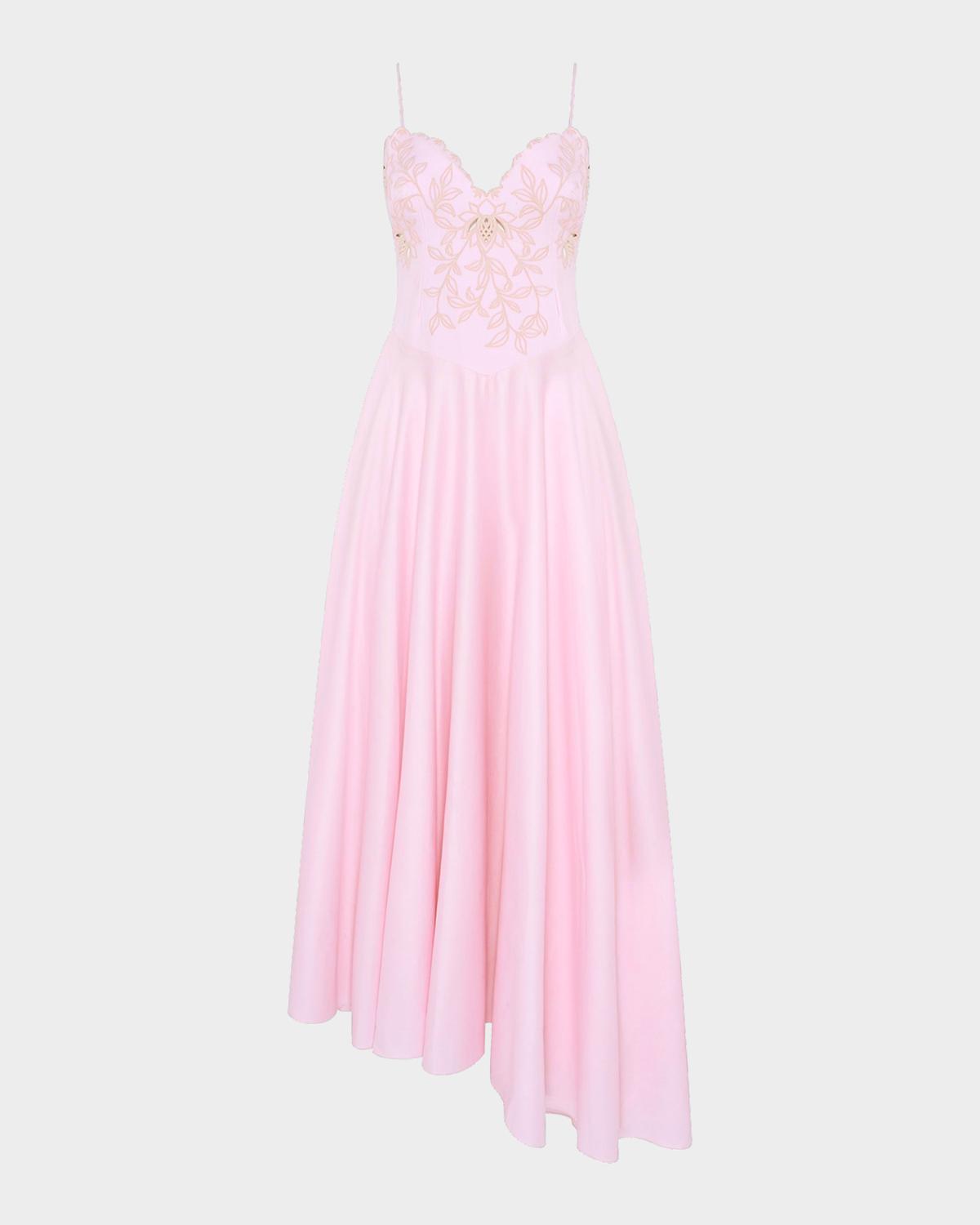 PatBO Lotus Floral Embroidered Corset-Inspired Maxi Dress