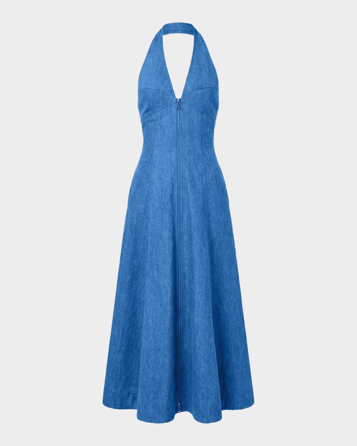 NICHOLAS Elsa Halter Denim Maxi Dress
