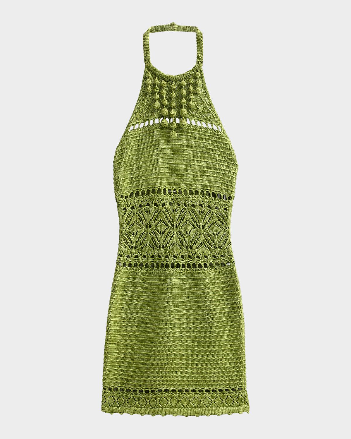 Retrofête Roseline Metallic Crochet Halter Dress
