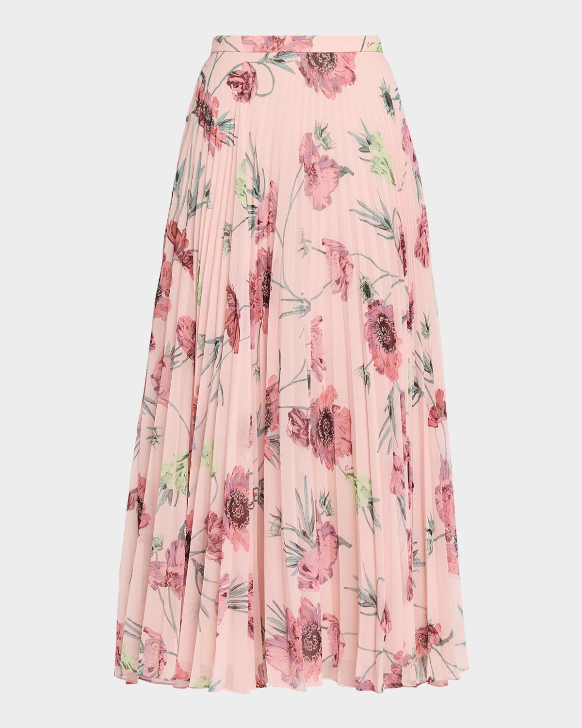 Erdem Floral Pleated Voile Midi Skirt