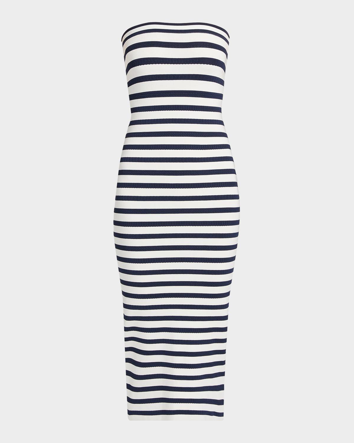 LoveShackFancy Gwynne Striped Strapless Midi Dress