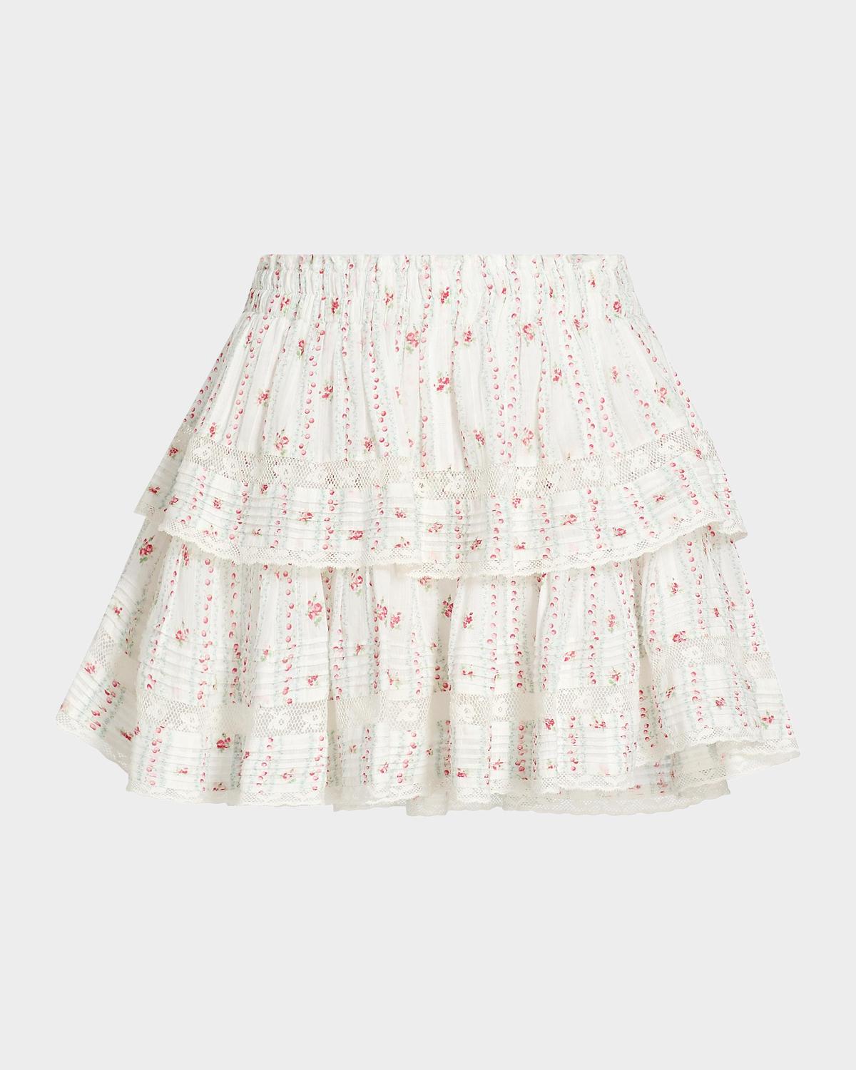 LoveShackFancy Ruffled Floral Cotton A-Line Miniskirt
