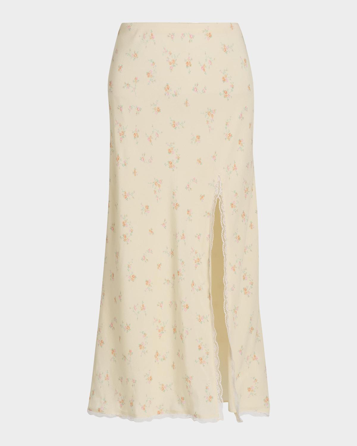 LoveShackFancy Silvia Floral Slit Midi Skirt