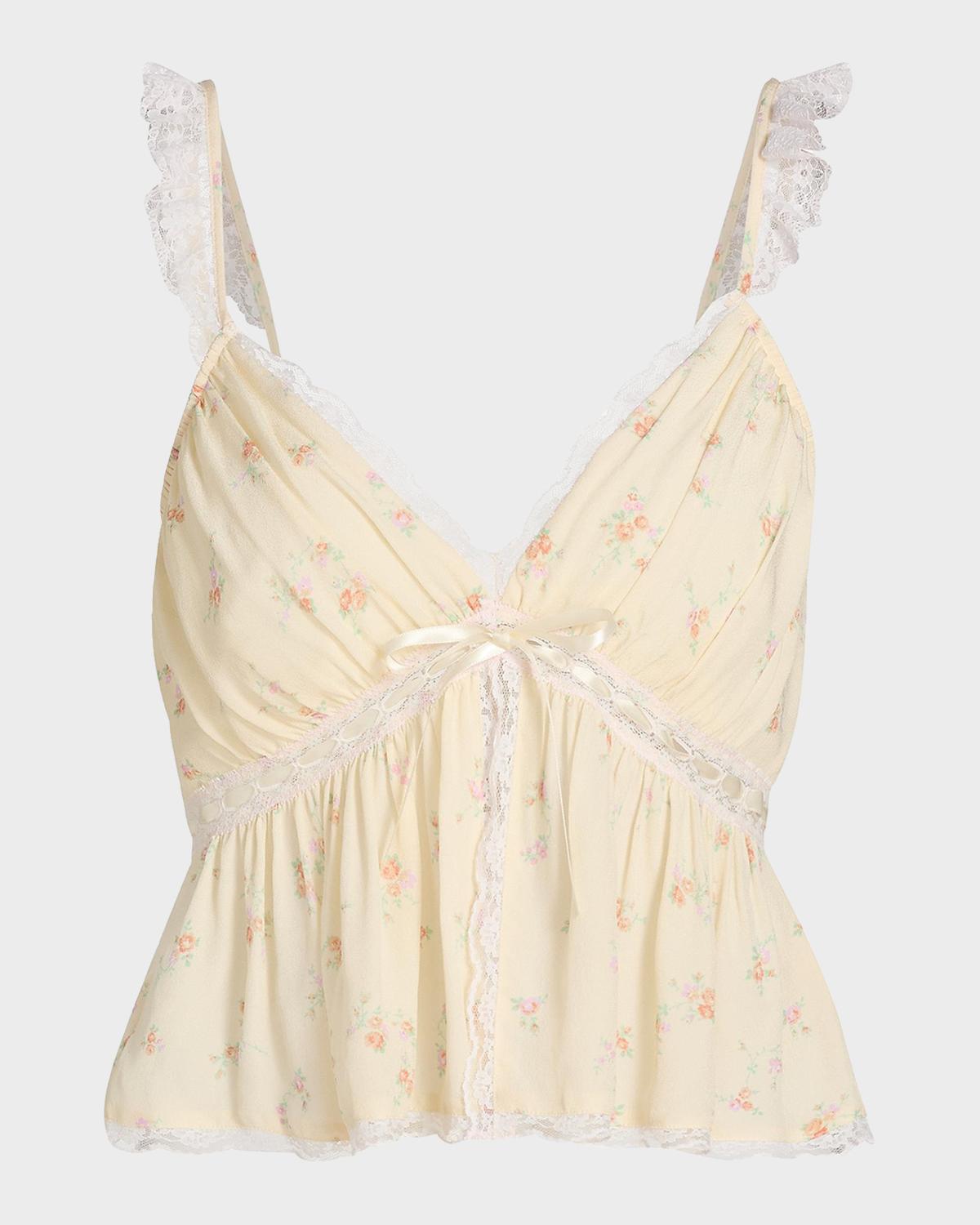 LoveShackFancy Nicoleta Floral Laced Top
