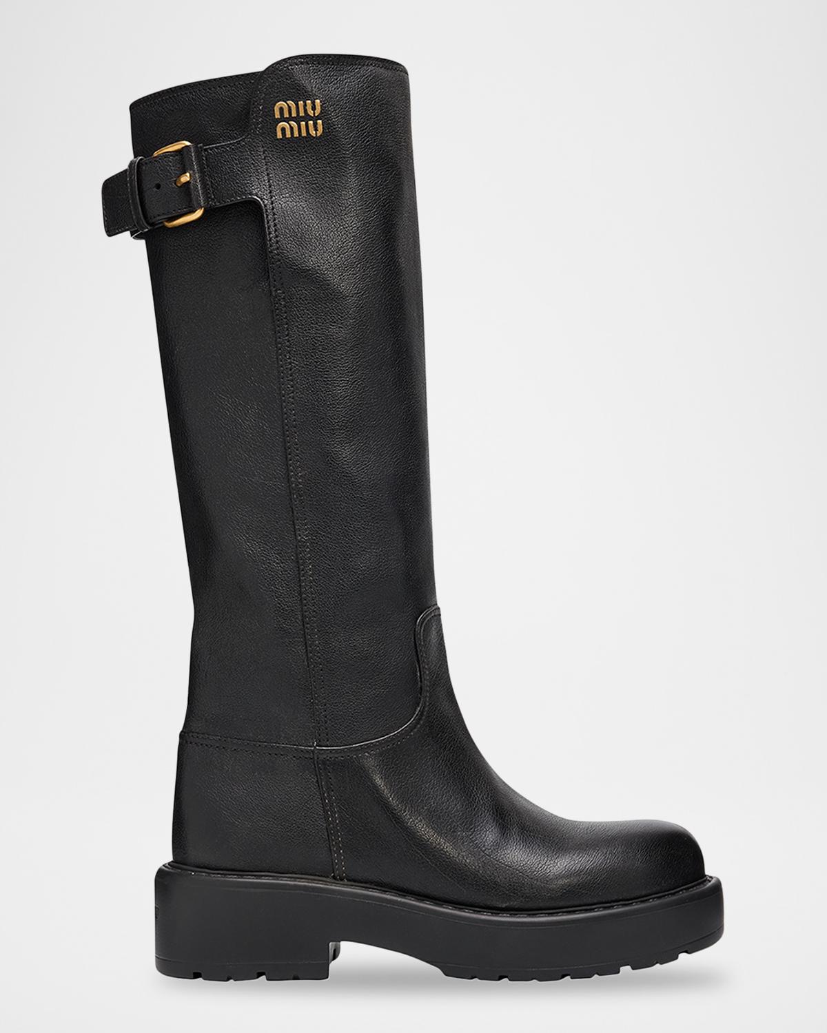 Miu Miu 55mm Leather Knee-High Lug-Sole Boots
