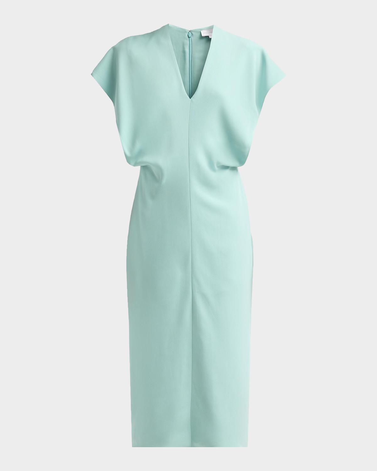 Stella Mccartney Midi Dress With V-neck And Drape In Blue