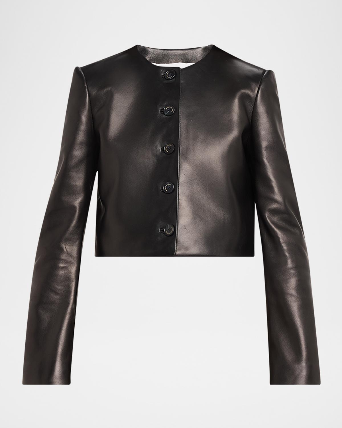 Brandon Maxwell Ryder Leather Cropped Box Jacket