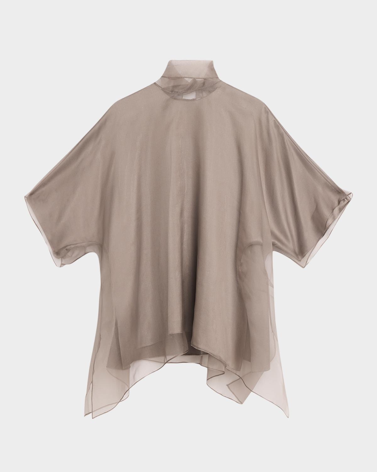 Brandon Maxwell Cali Scarf-Neck Silk Organza Blouse
