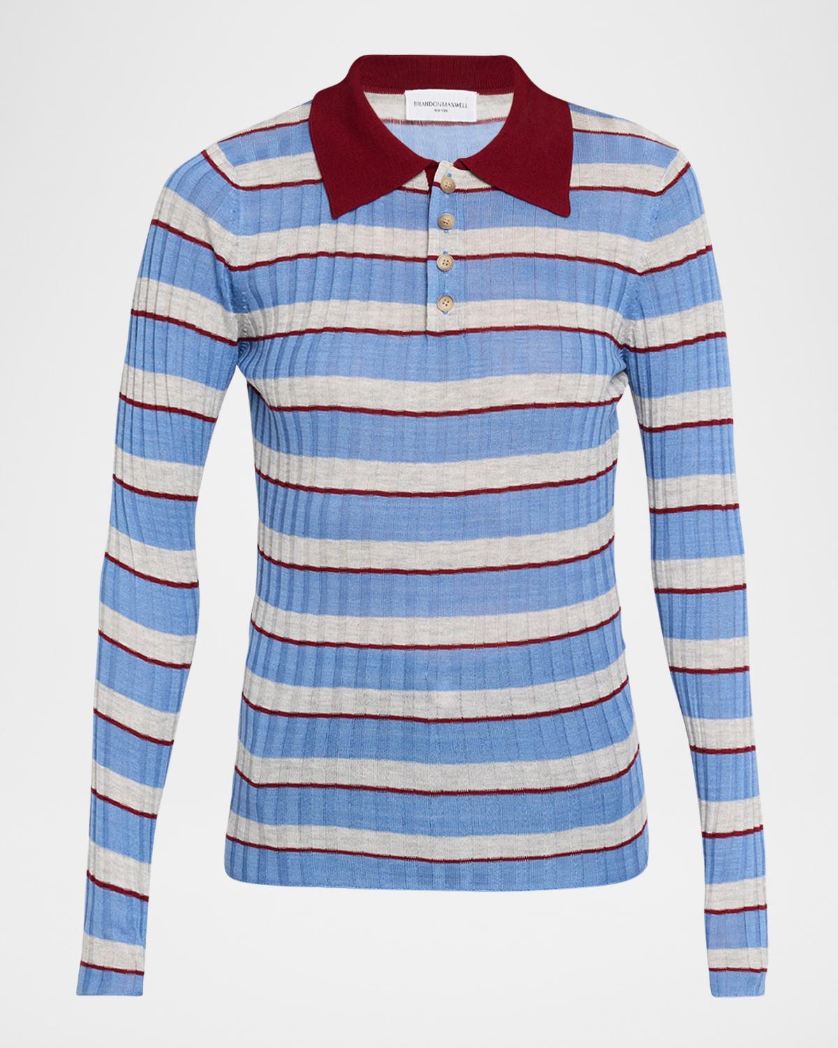 Brandon Maxwell Joni Knit Polo Long-Sleeve Shirt