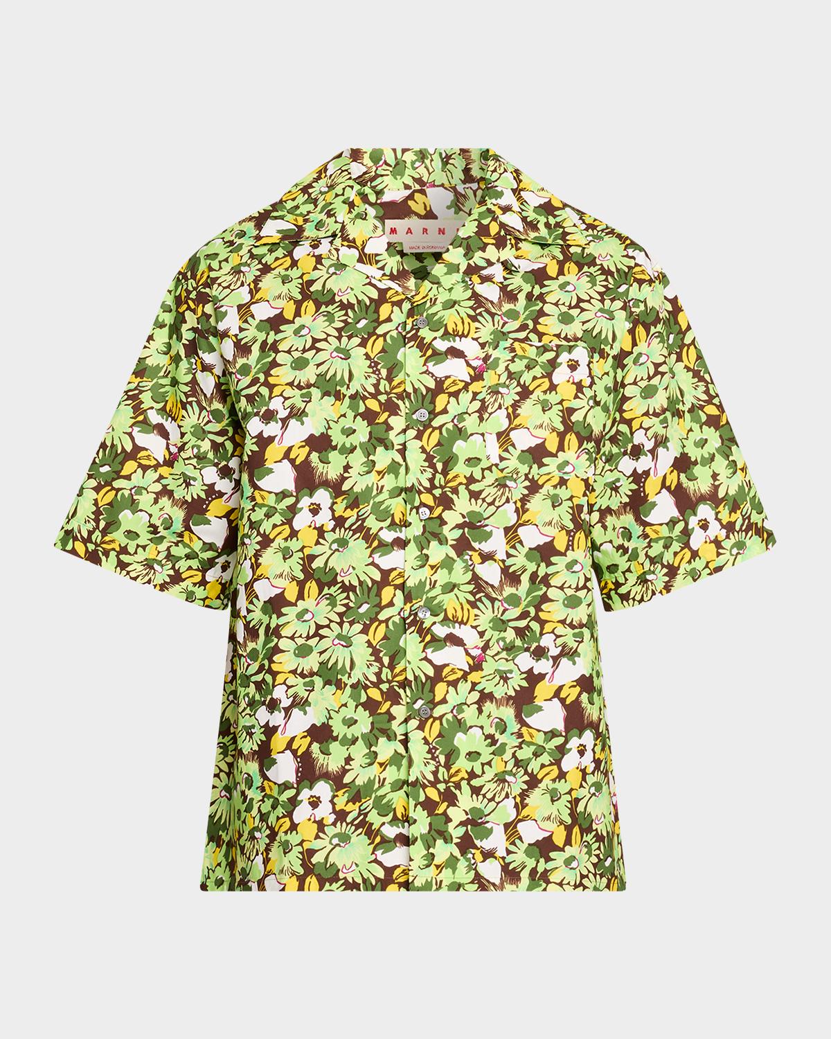 Marni Men's Multicolor Floral Cotton Camp Shirt