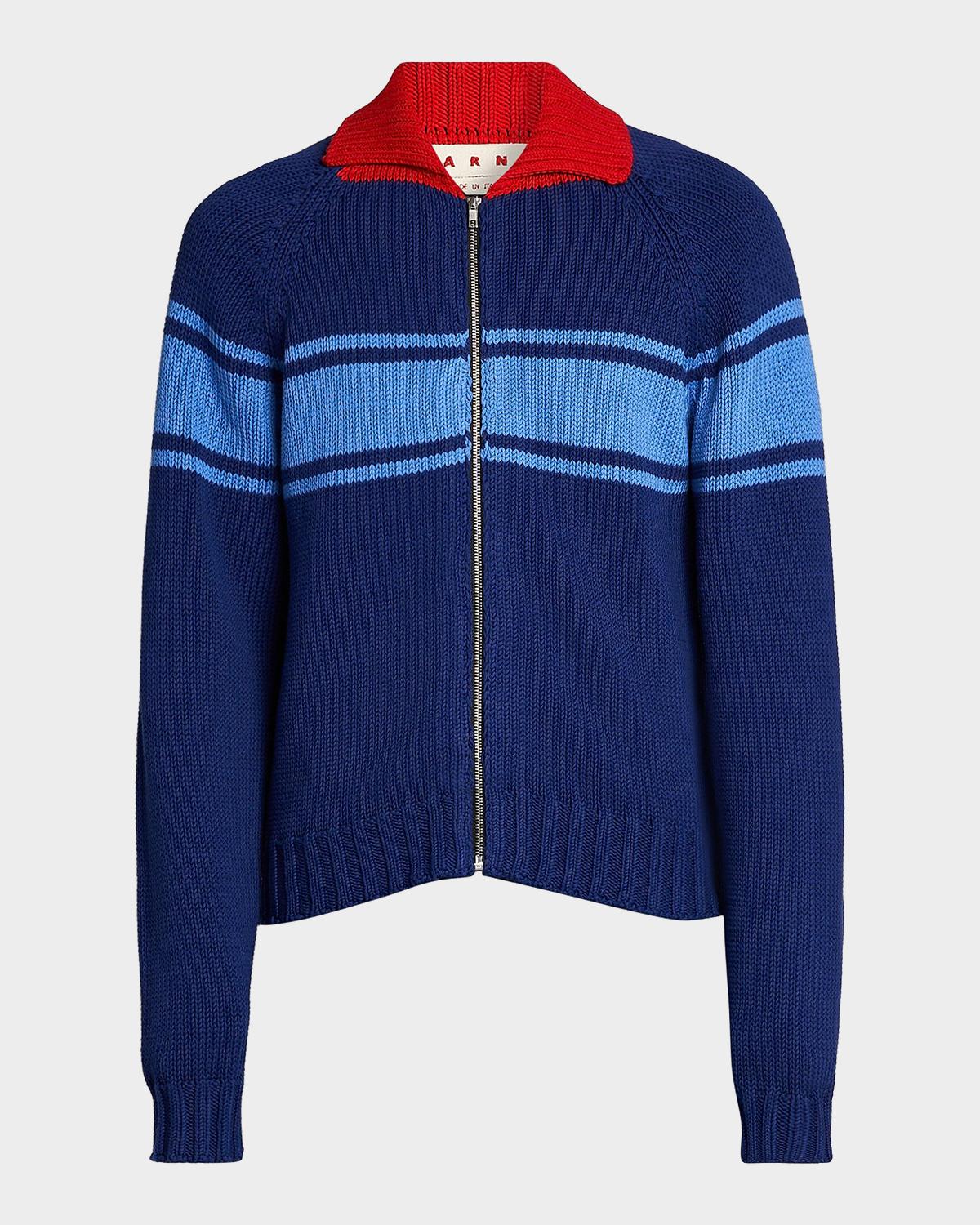 Marni Colorblocked Cotton Zip-Front Cardigan