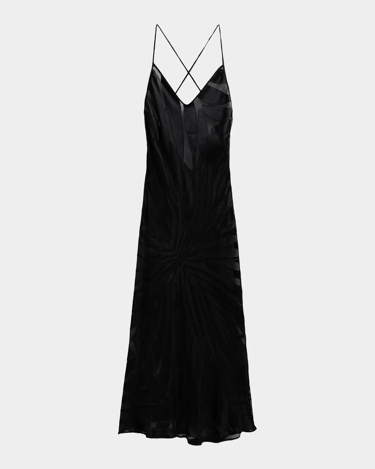 Roberto Cavalli Sleeveless Ray Devoré Backless Midi Slip Dress
