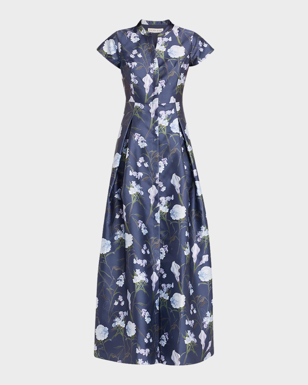 SACHIN BABI Marta Pleated Floral Mikado Gown