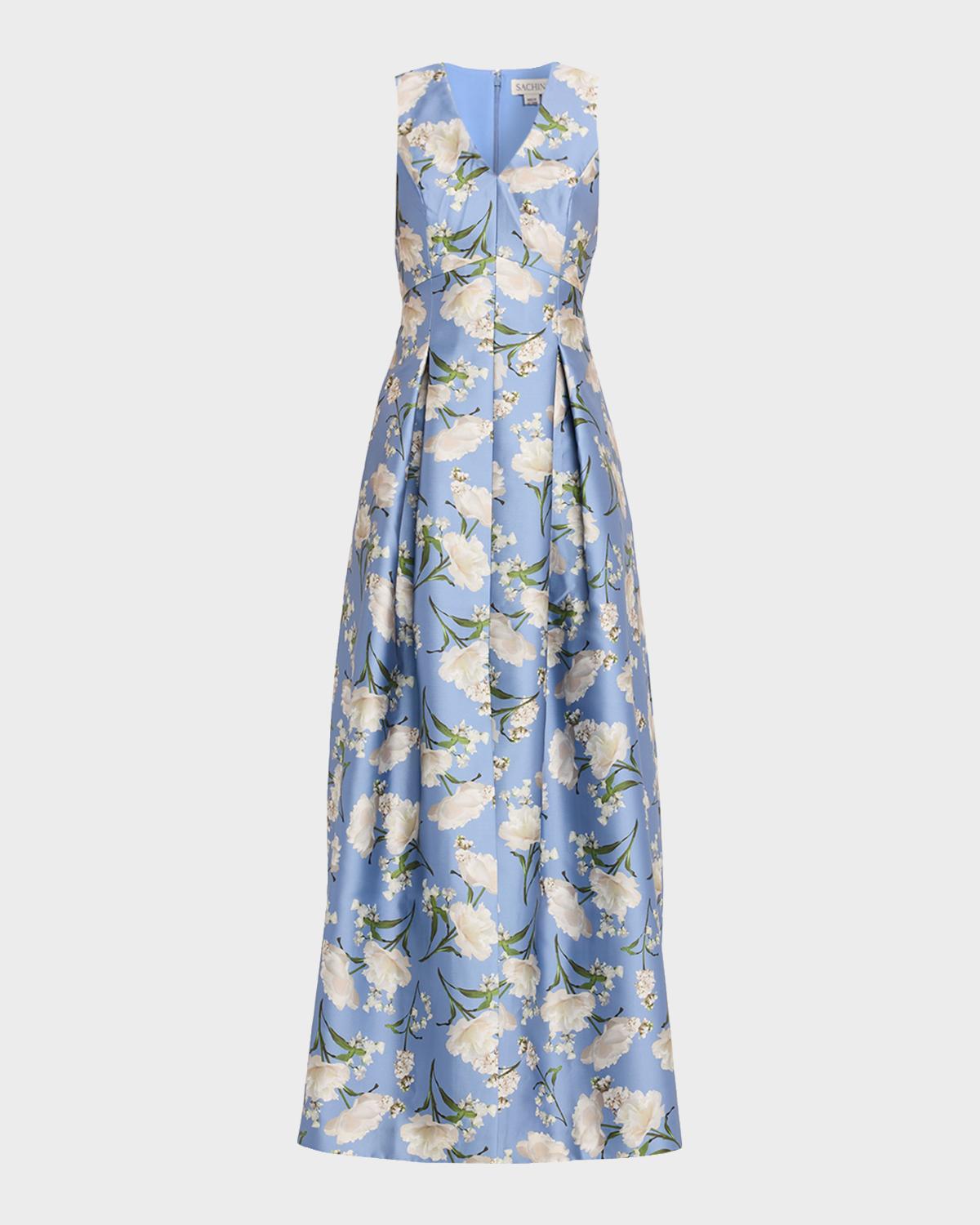 SACHIN BABI Brooklynne Pleated Floral Mikado Gown