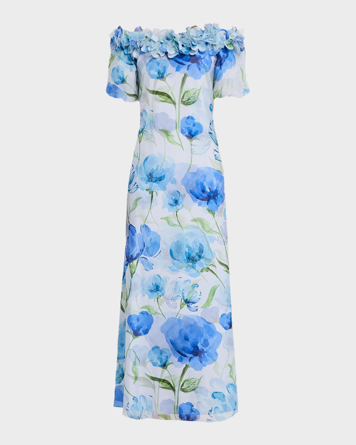 SACHIN BABI Valentina Off-Shoulder Floral Chiffon Gown