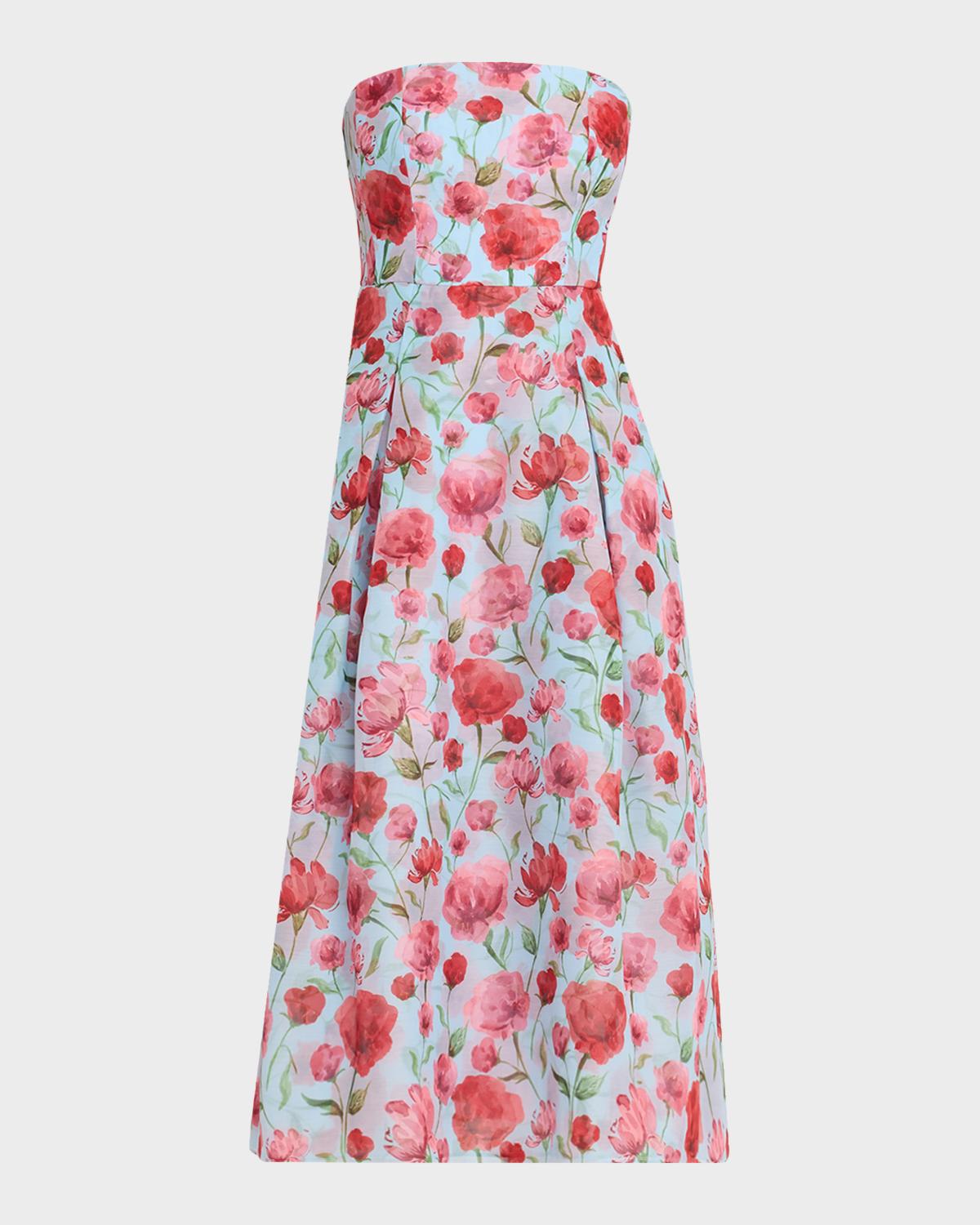 SACHIN BABI Shay Strapless Floral-Print Organza Midi Dress